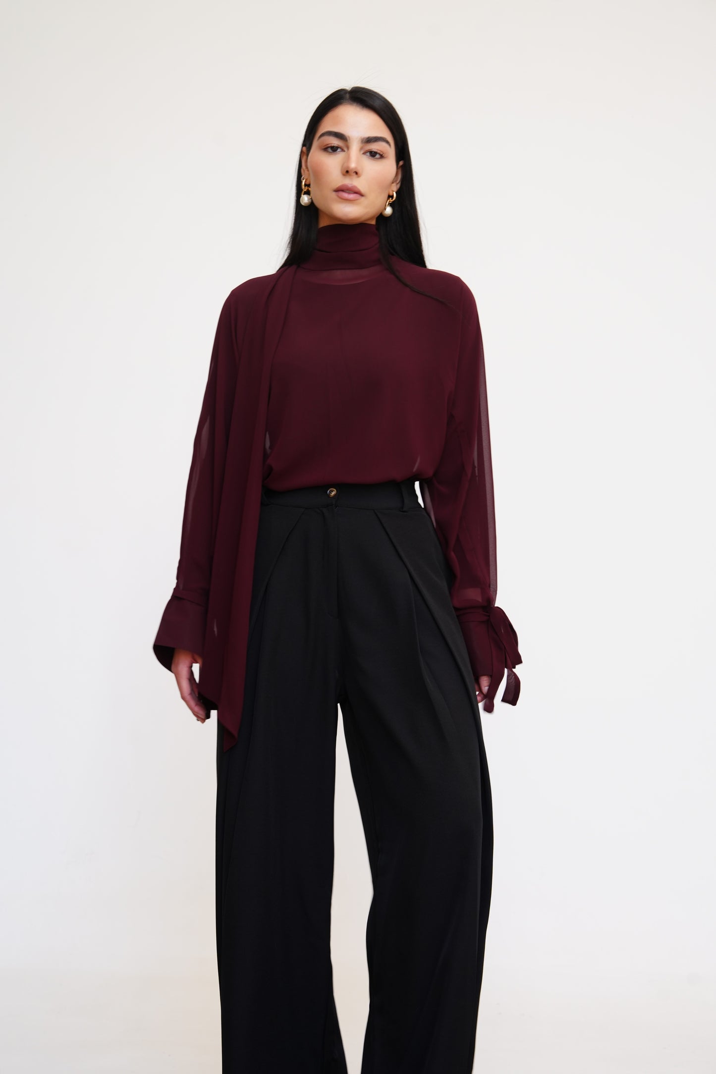 Layali Chiffon Blouse in Burgundy