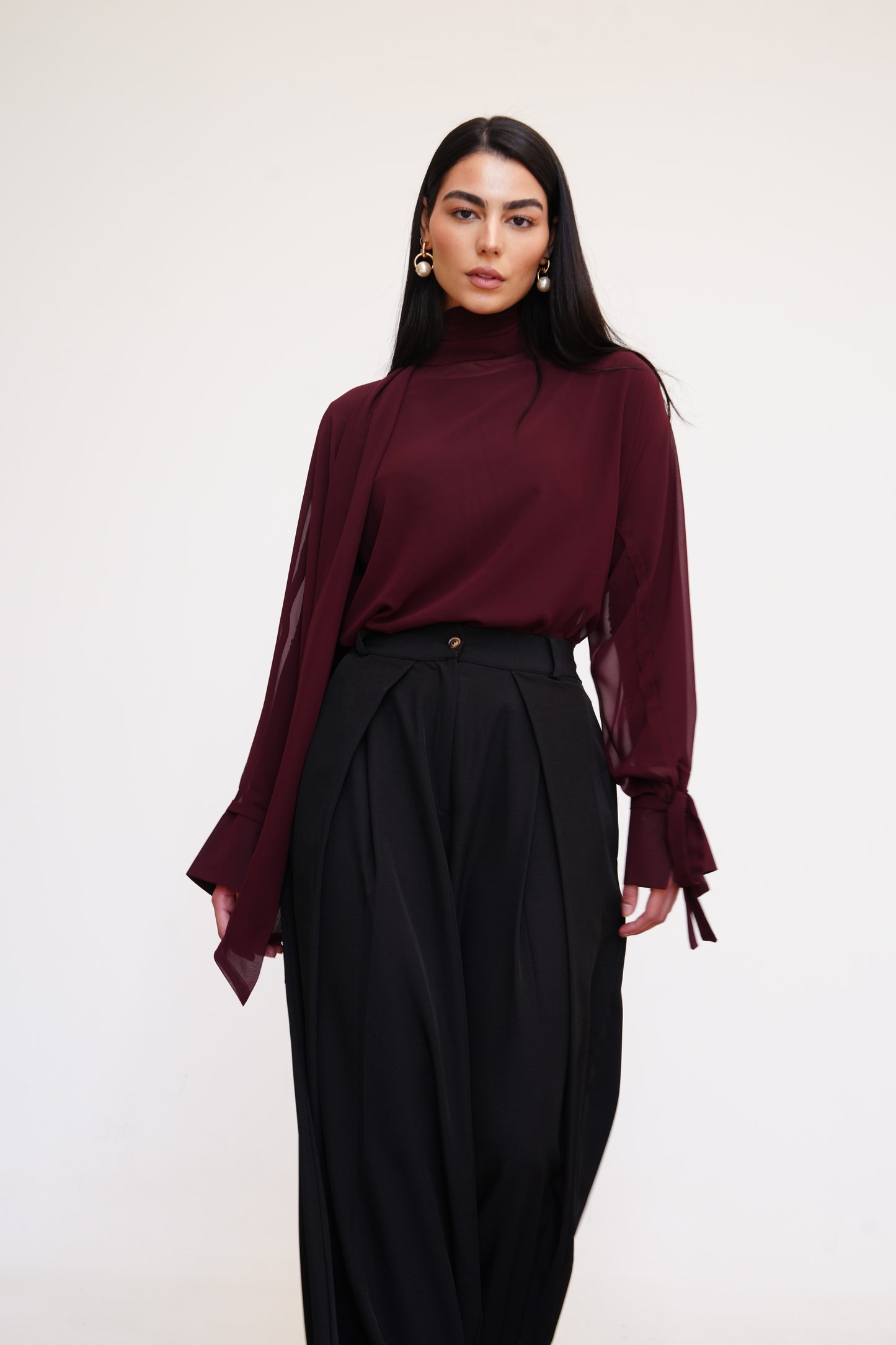 Layali Chiffon Blouse in Burgundy