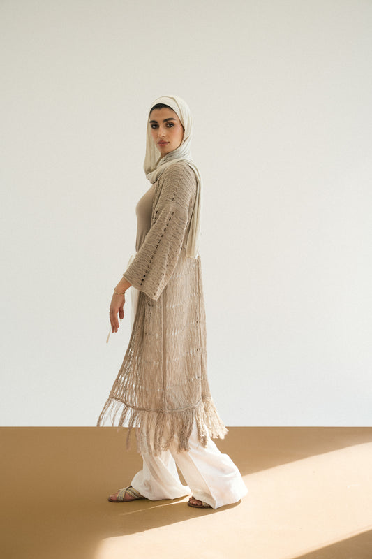 Knit Fringe Cardigan in Cafe