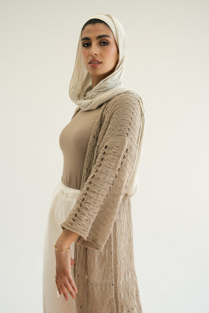 Knit Fringe Cardigan in Cafe