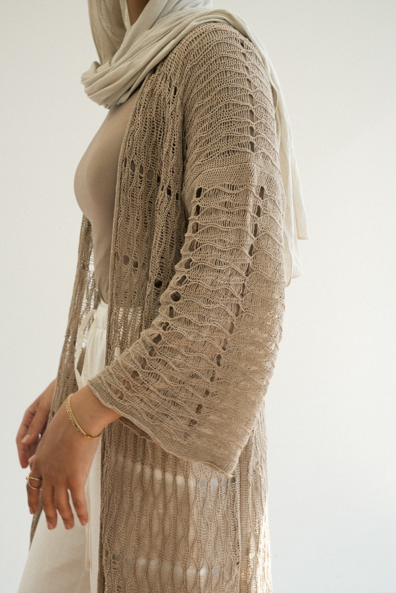 Knit Fringe Cardigan in Cafe