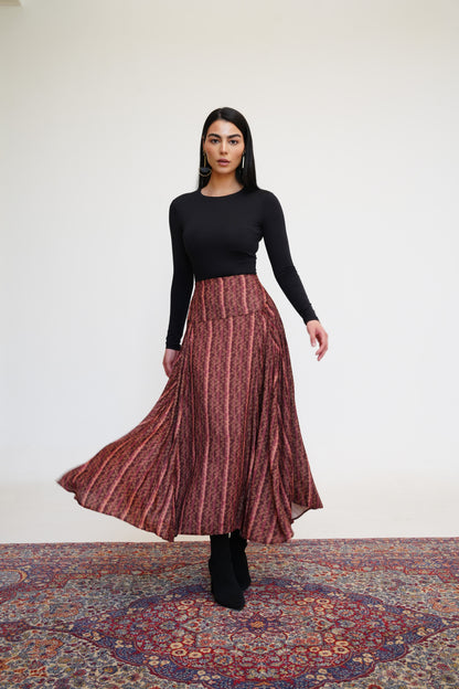 Brown Satin Maxi Skirt