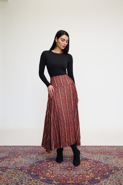 Brown Satin Maxi Skirt