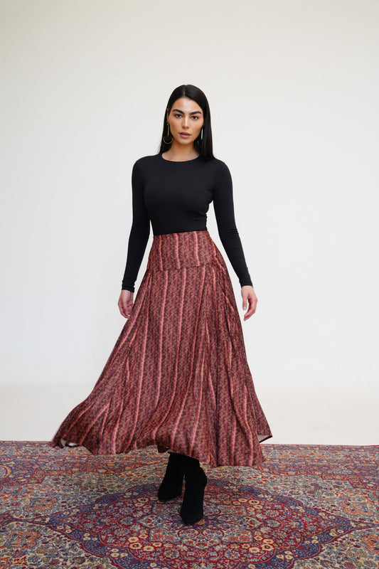 Brown Satin Maxi Skirt