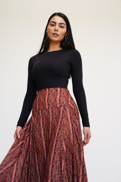 Brown Satin Maxi Skirt