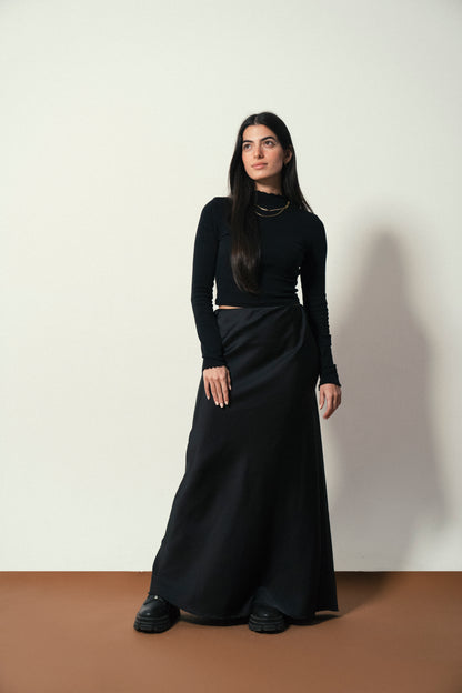 Luxe Satin Maxi Skirt in Black