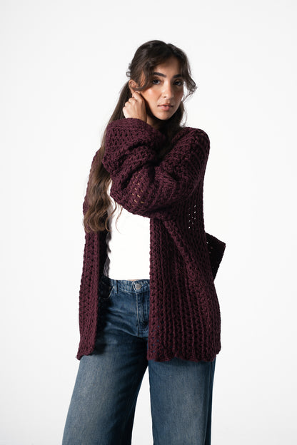 Warm Embrace Knit Cardigan in Burgundy