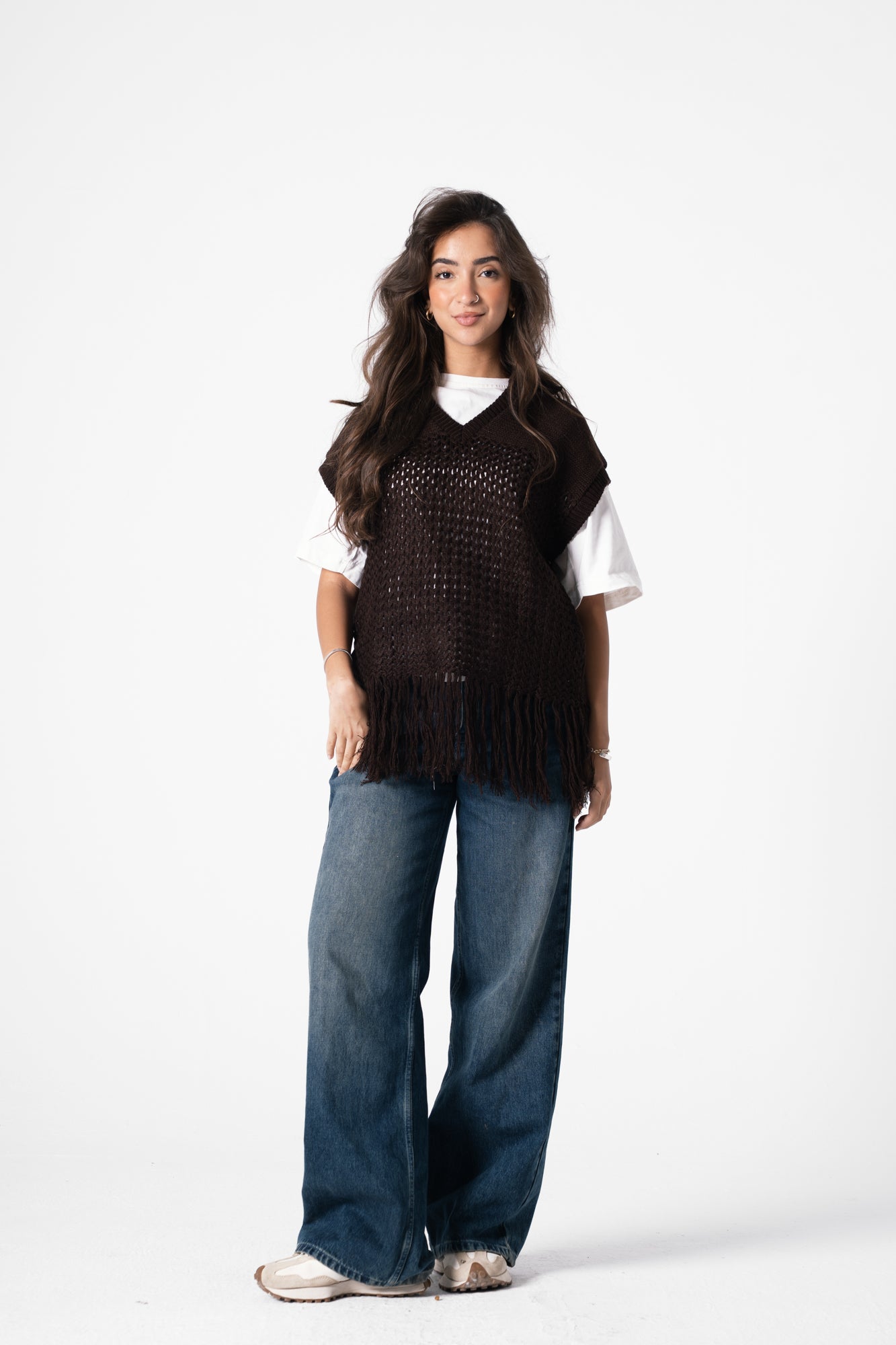 Fringes Knit Vest in Brown