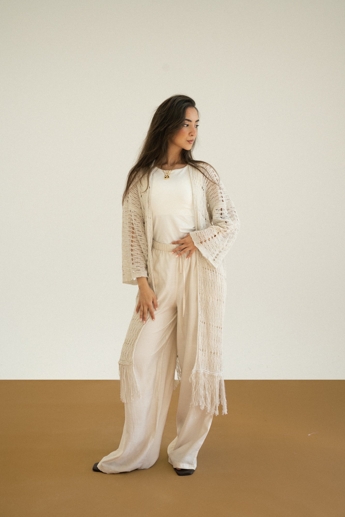 Knit Fringe Cardigan in Offwhite