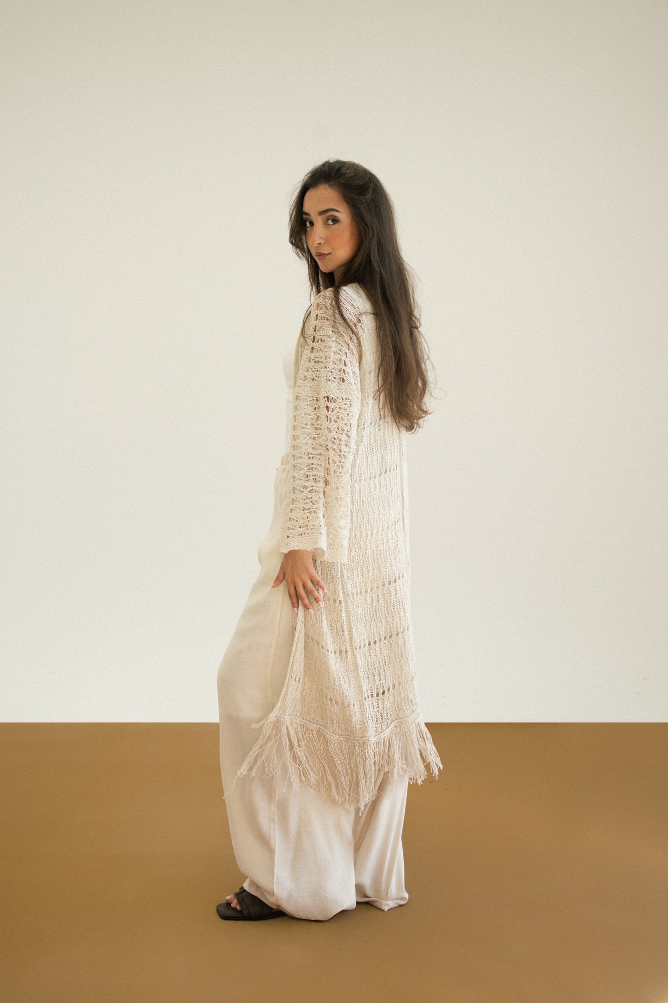 Knit Fringe Cardigan in Offwhite