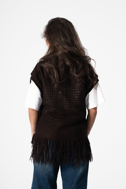 Fringes Knit Vest in Brown