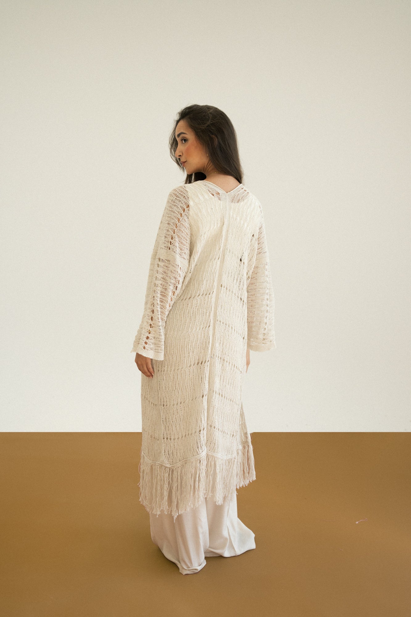 Knit Fringe Cardigan in Offwhite