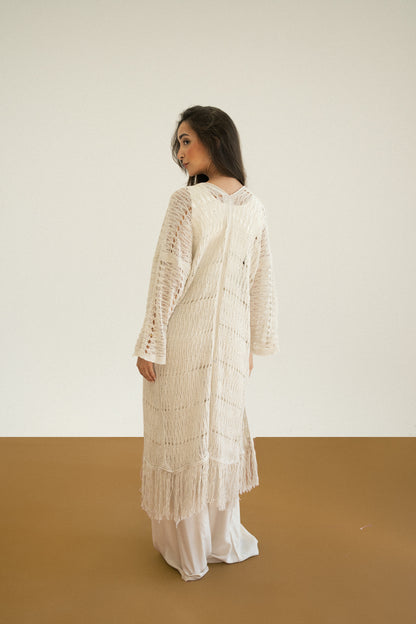 Knit Fringe Cardigan in Offwhite