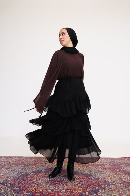 Ruffle Chiffon Skirt in Black