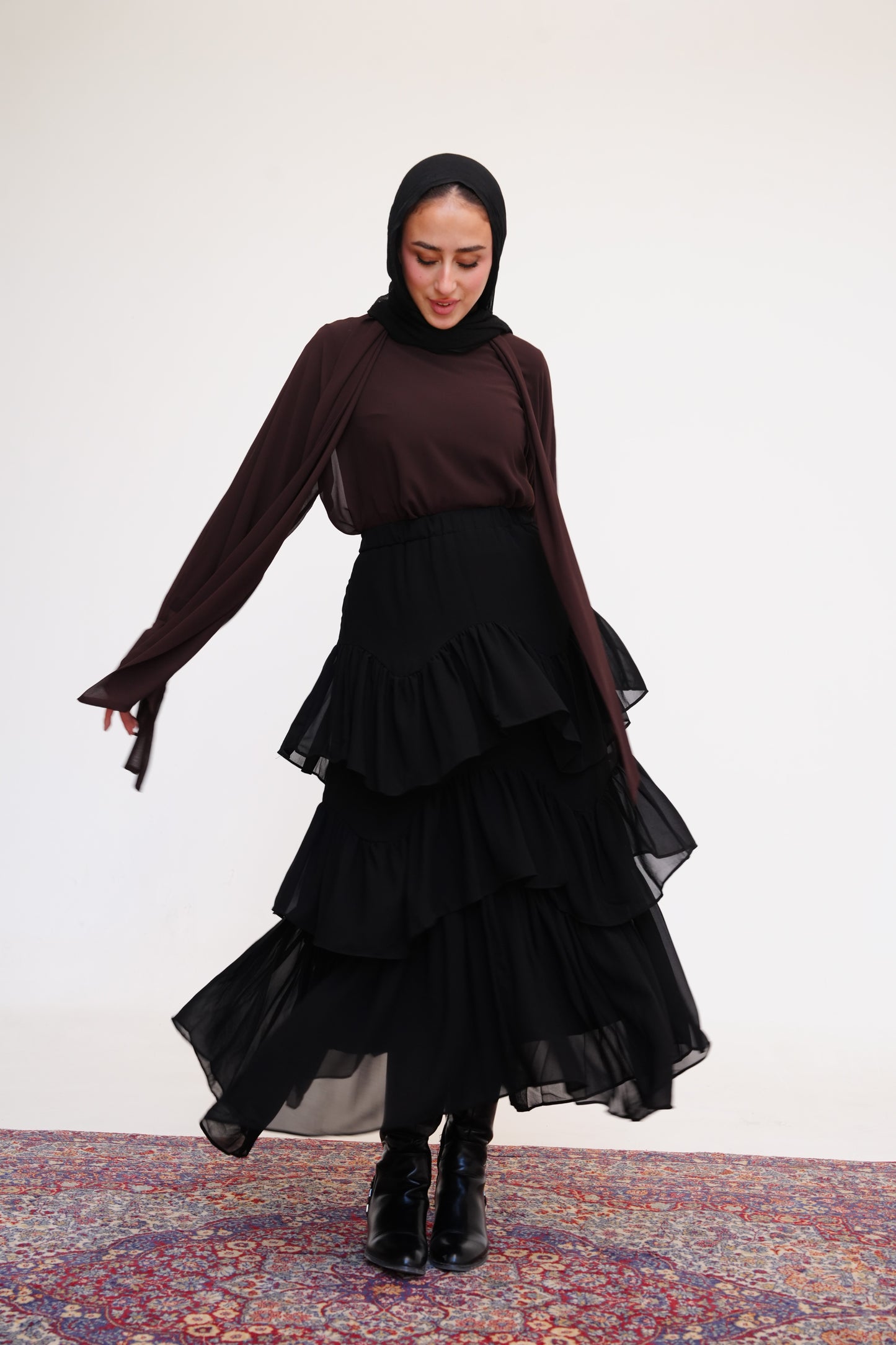 Ruffle Chiffon Skirt in Black