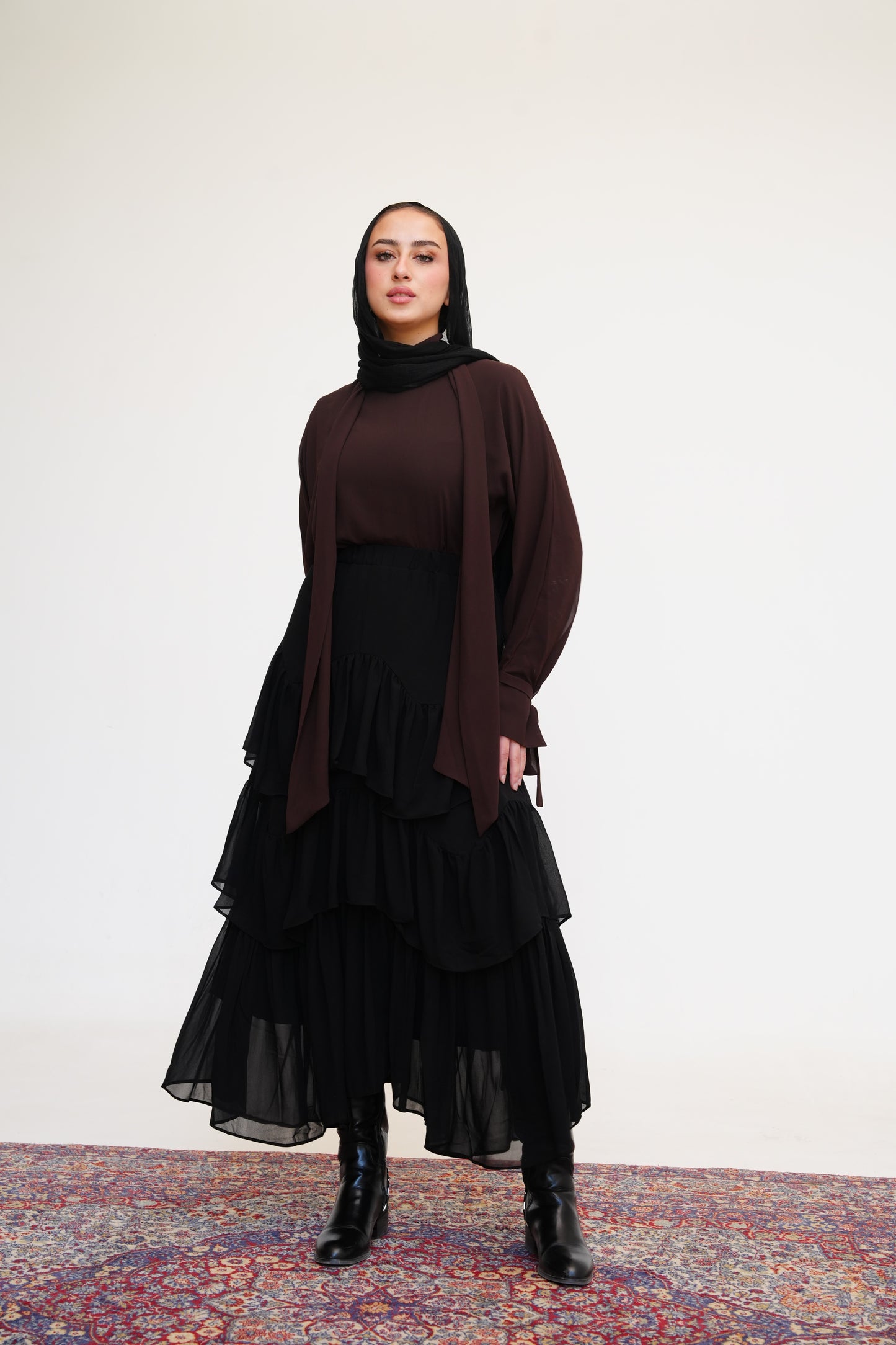 Ruffle Chiffon Skirt in Black