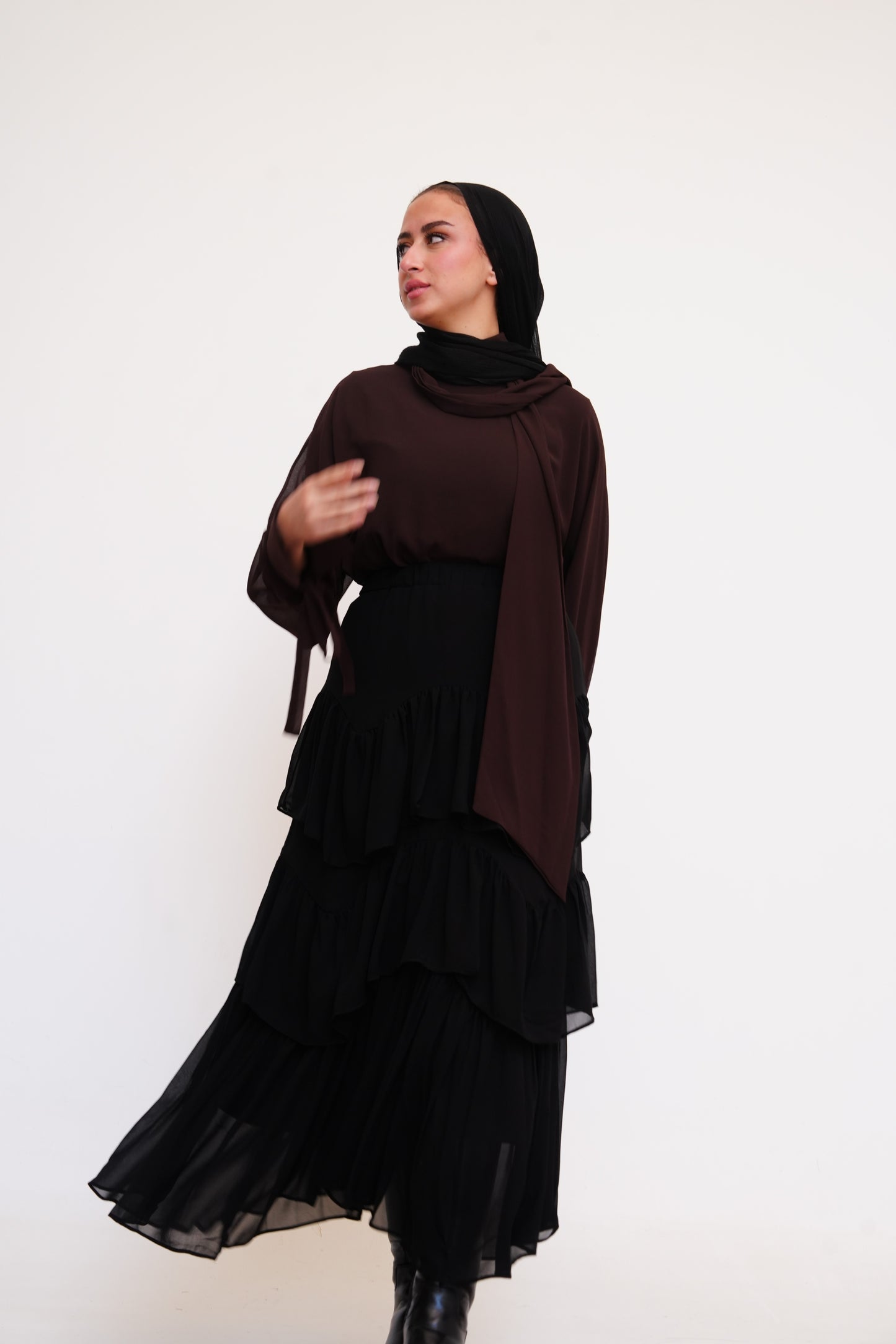 Ruffle Chiffon Skirt in Black