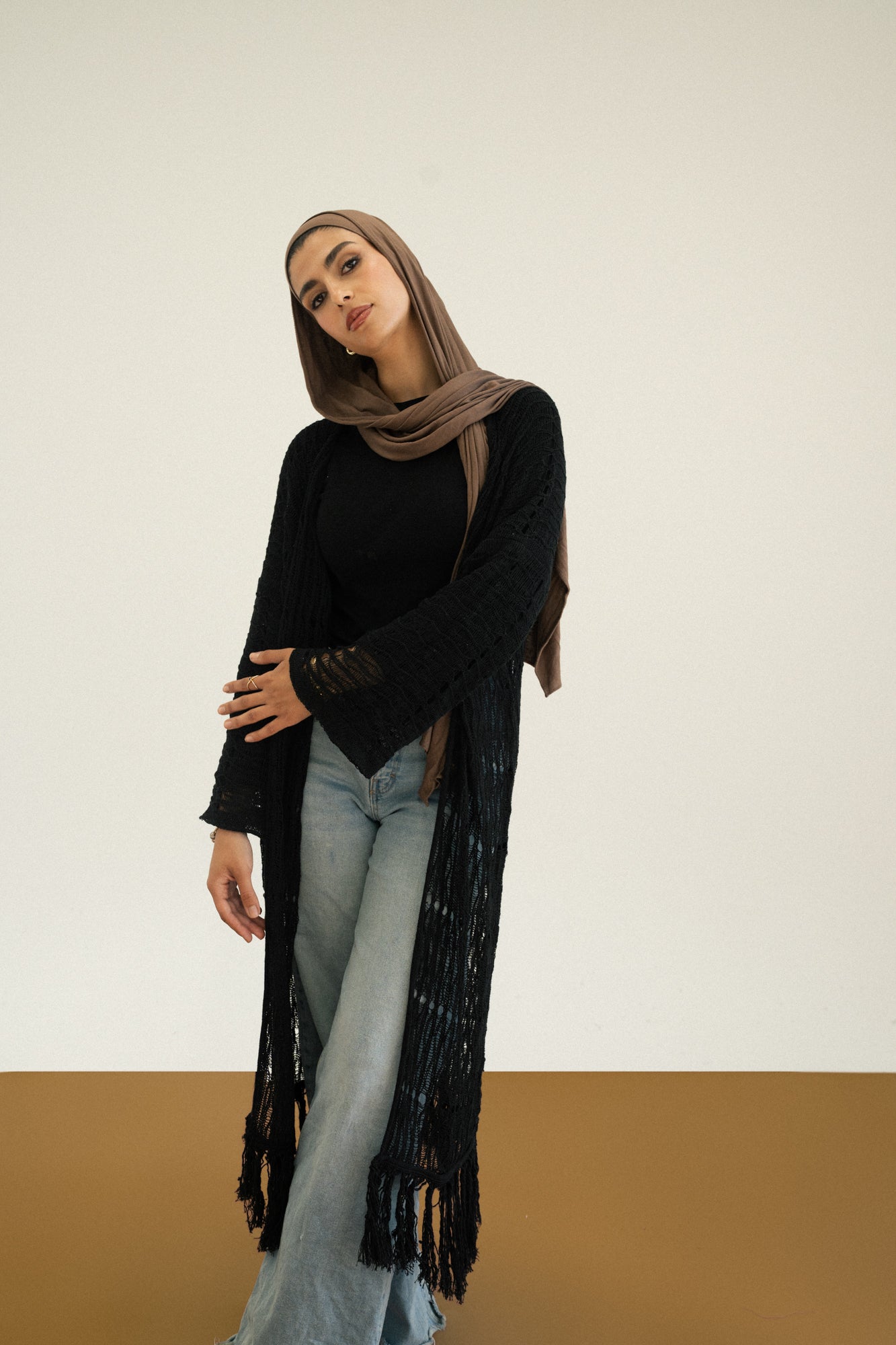 Knit Fringe Cardigan in Black
