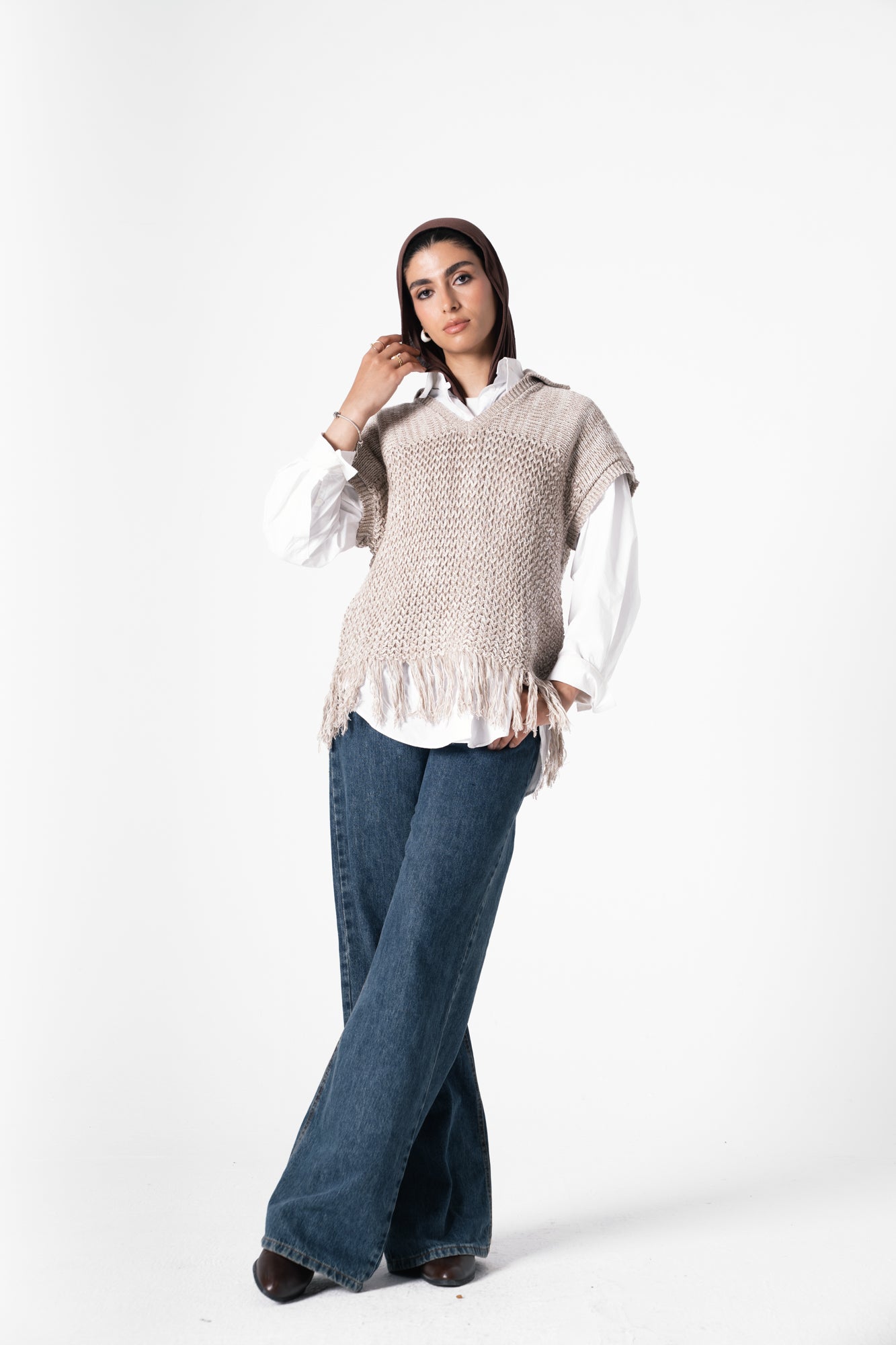 Fringes Knit Vest in Cafe