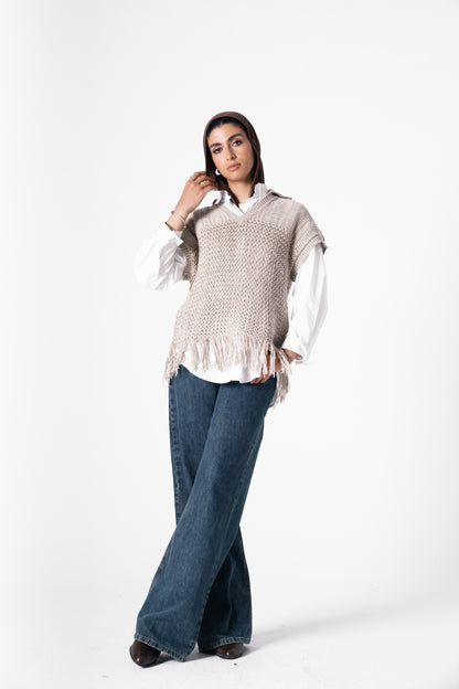 Fringes Knit Vest in Cafe