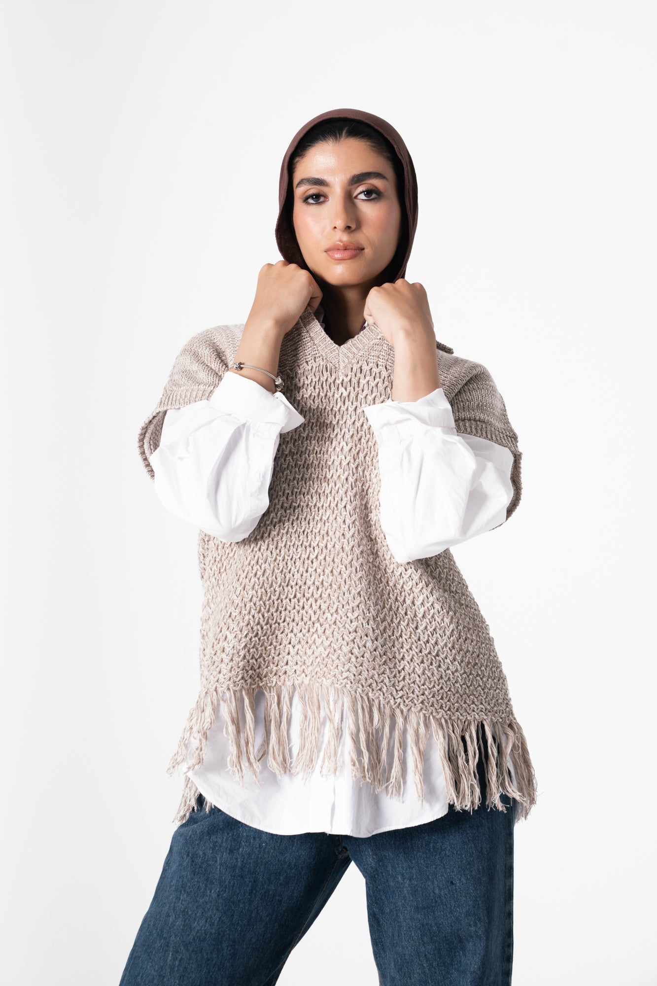 Fringes Knit Vest in Cafe