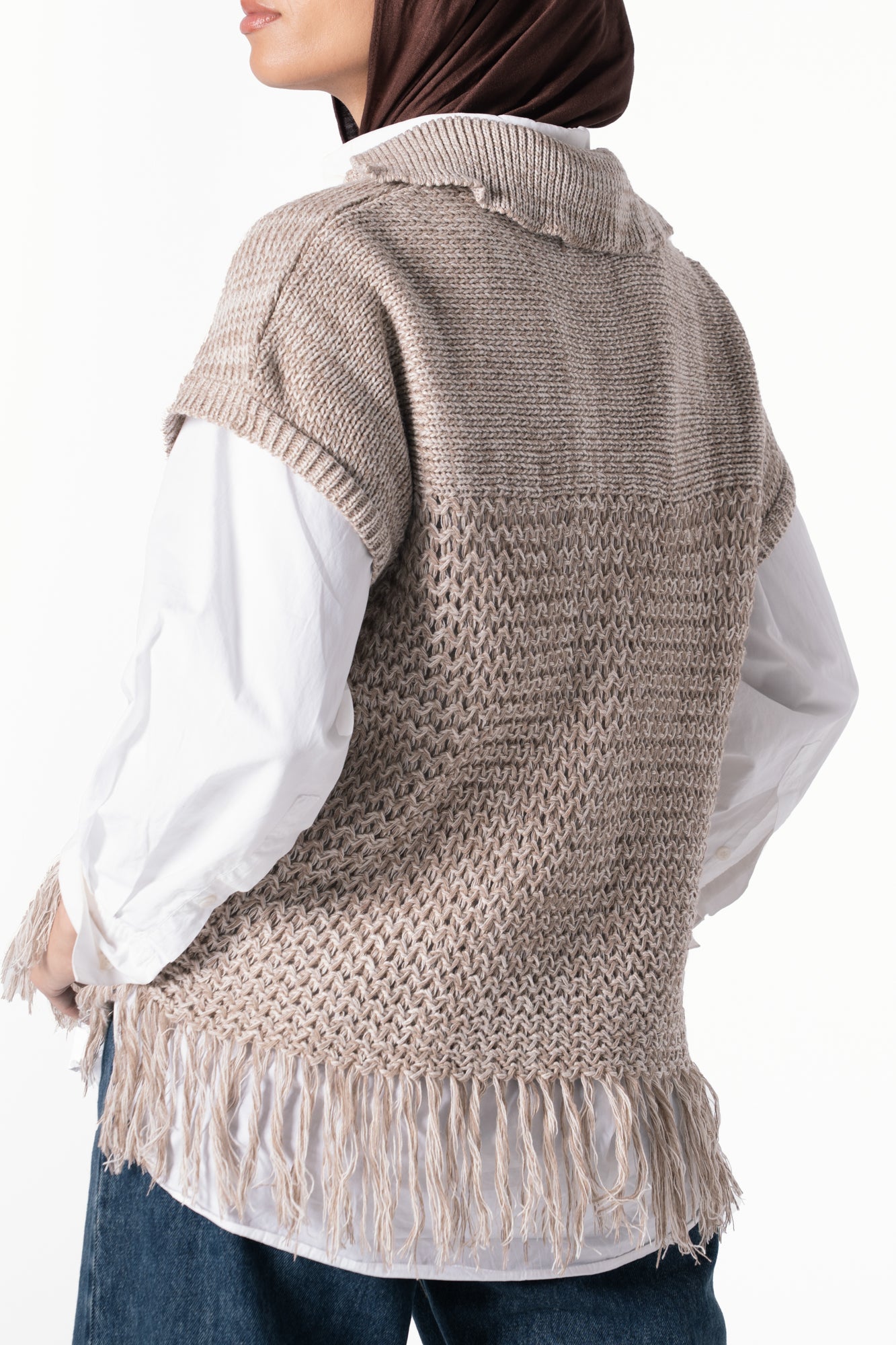 Fringes Knit Vest in Cafe