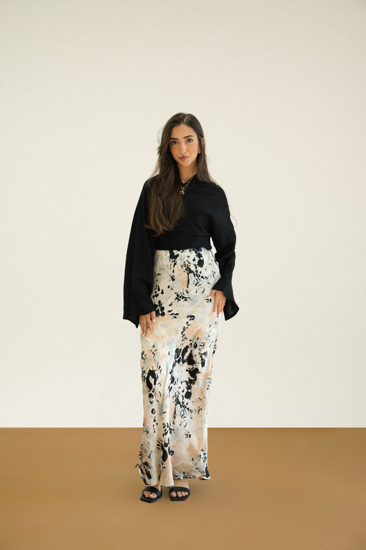 Abstract Print Satin Skirt