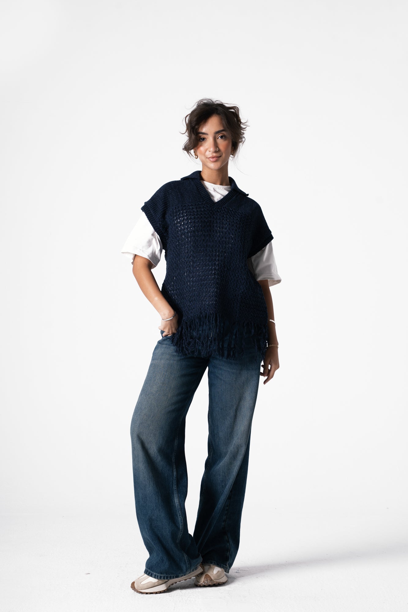 Fringes Knit Vest in Navy