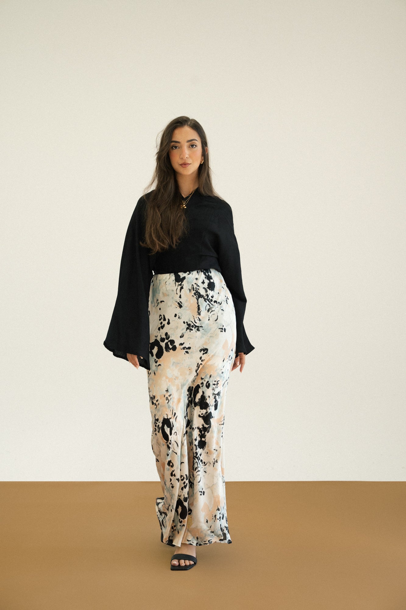Abstract Print Satin Skirt