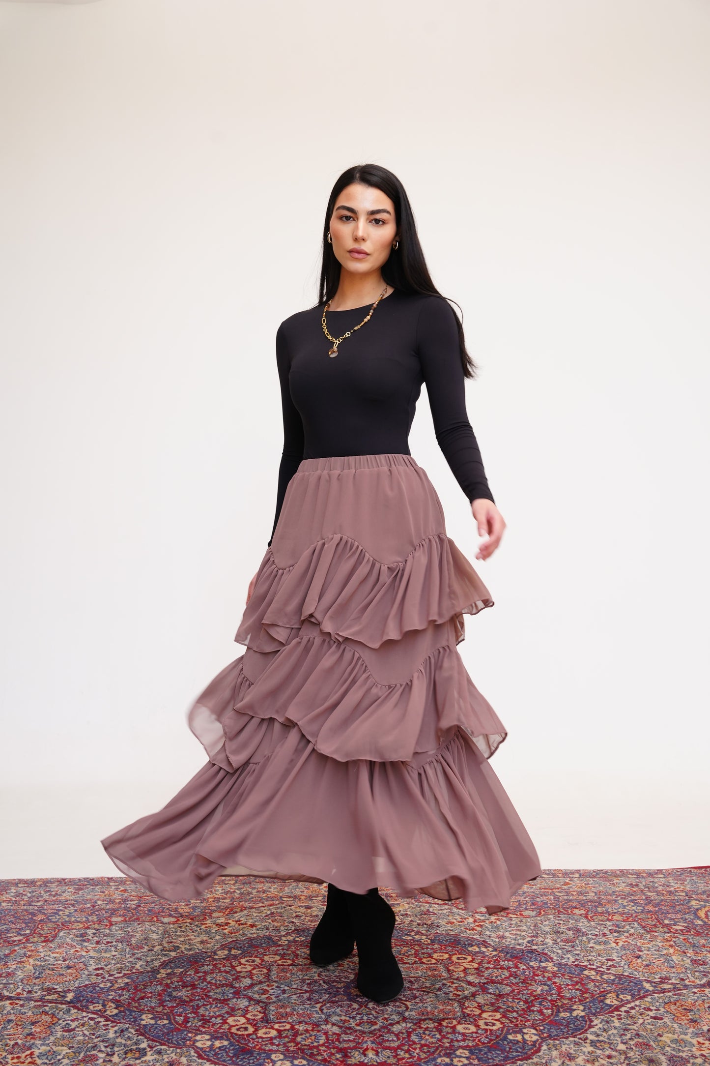 Ruffle Chiffon Skirt in Cafe