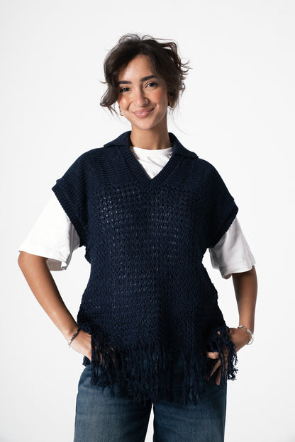Fringes Knit Vest in Navy