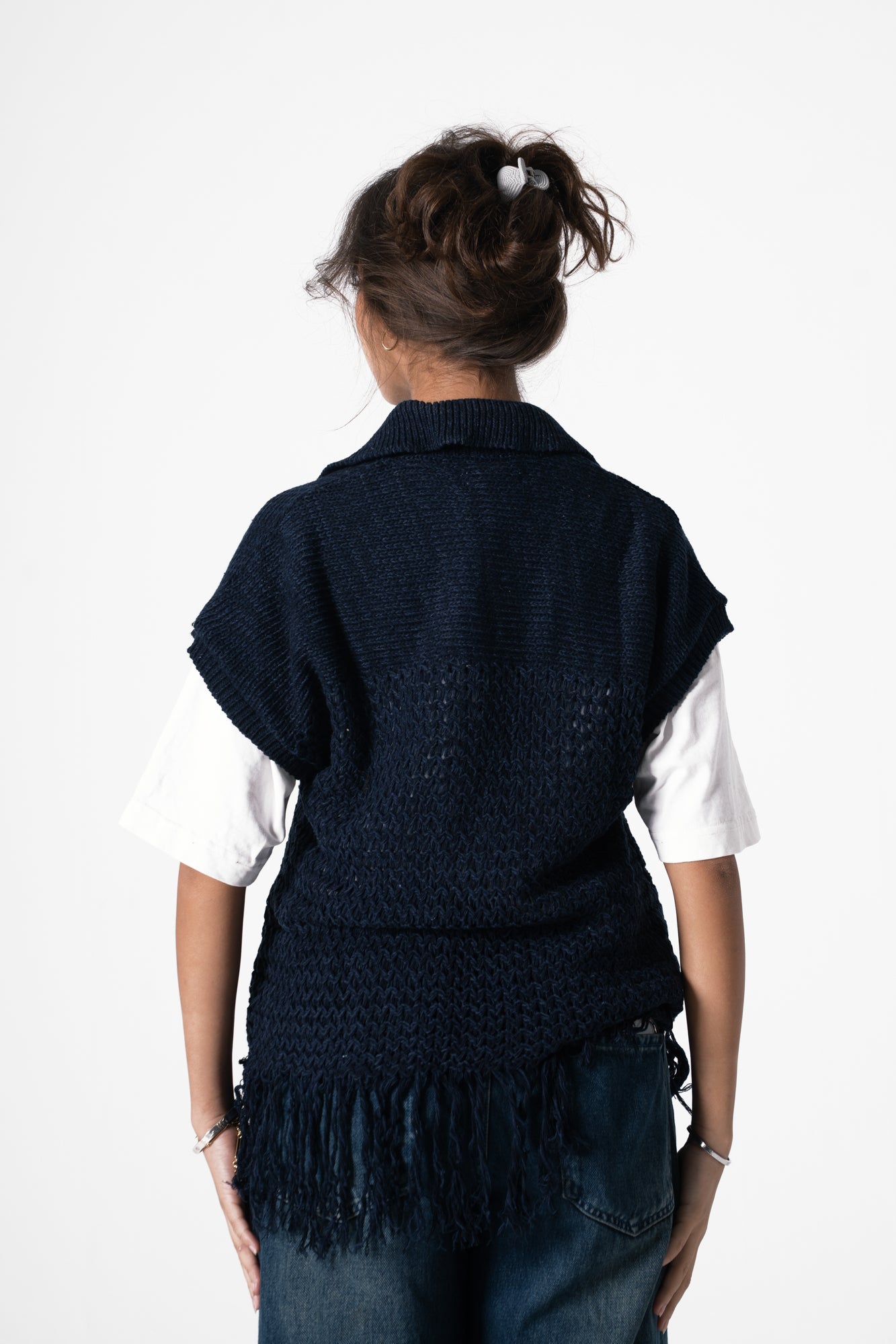 Fringes Knit Vest in Navy
