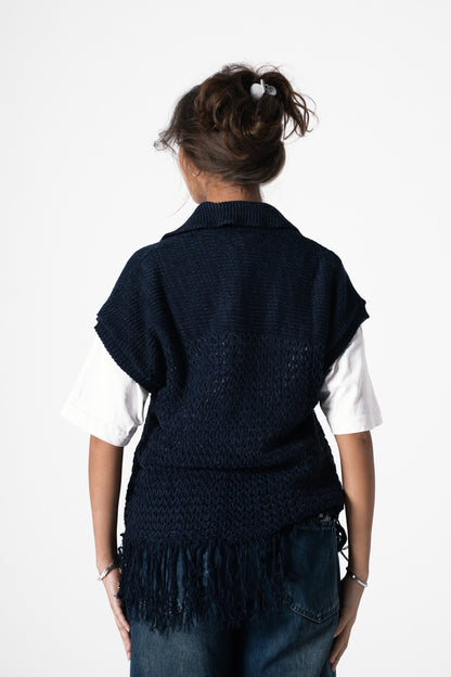 Fringes Knit Vest in Navy
