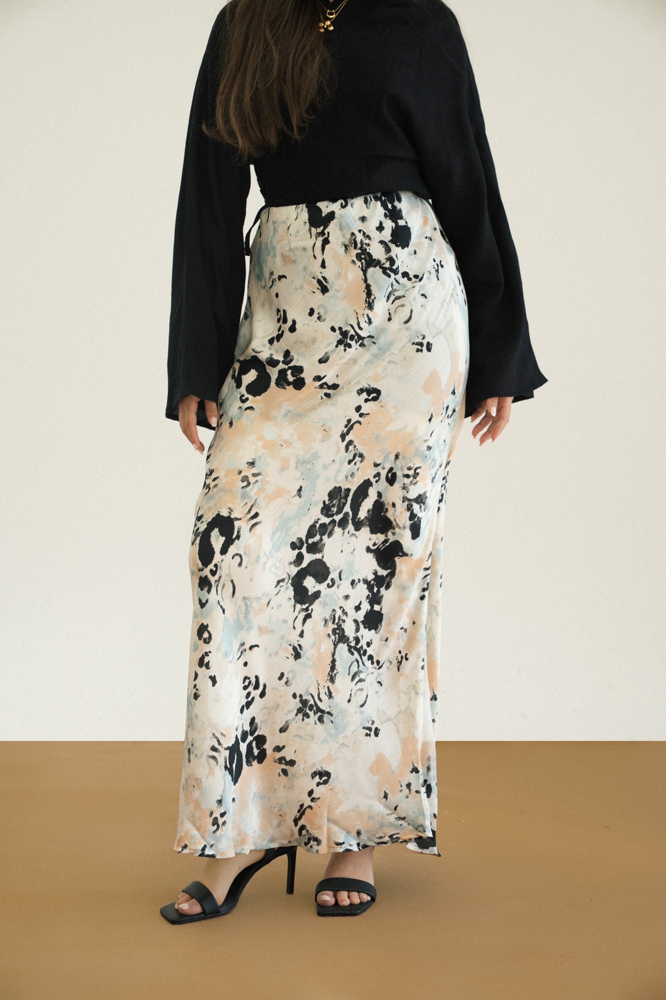 Abstract Print Satin Skirt