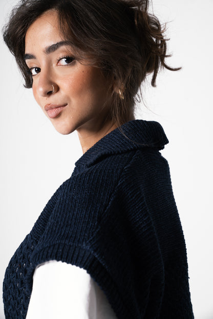 Fringes Knit Vest in Navy