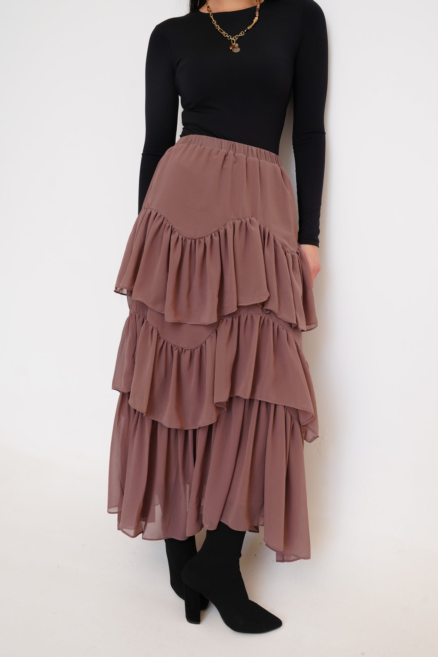 Ruffle Chiffon Skirt in Cafe