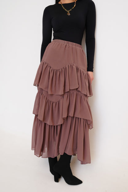 Ruffle Chiffon Skirt in Cafe