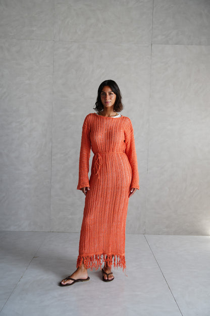 Beach Knit Dress in Orange