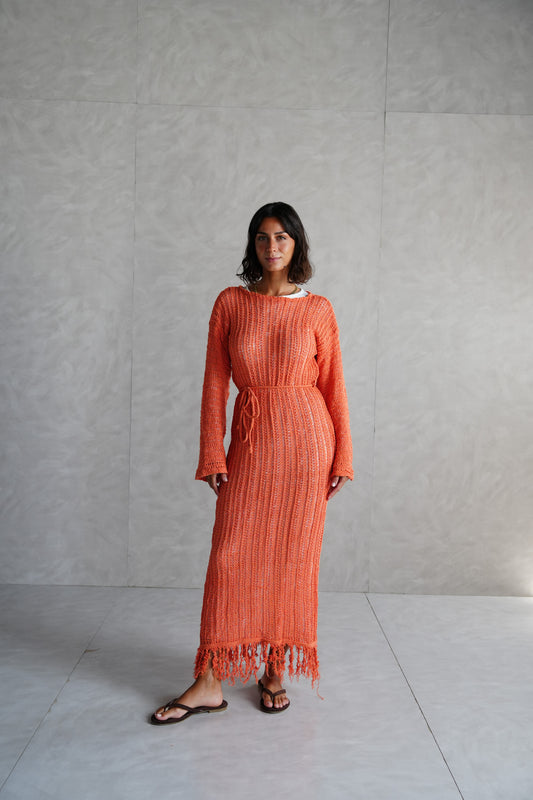 Beach Knit Dress in Orange