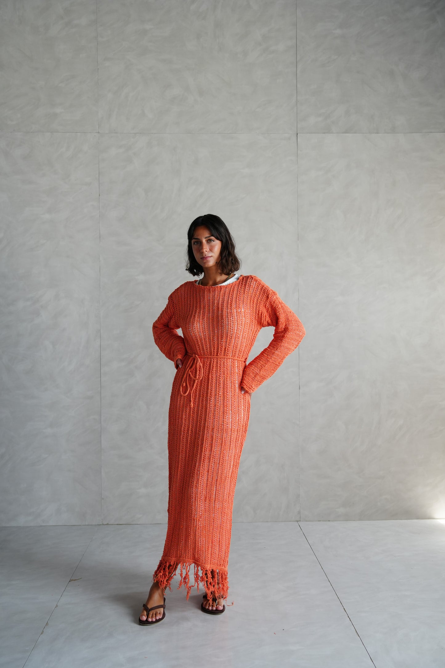 Beach Knit Dress in Orange