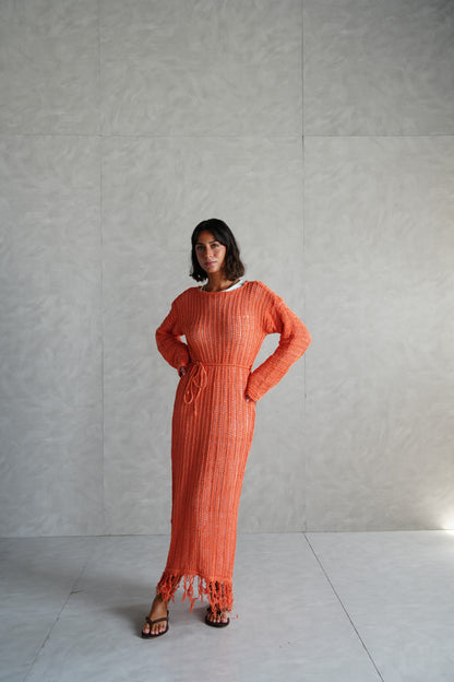 Beach Knit Dress in Orange