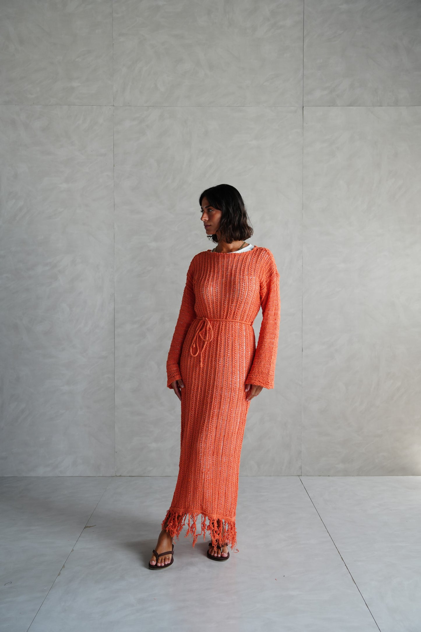 Beach Knit Dress in Orange