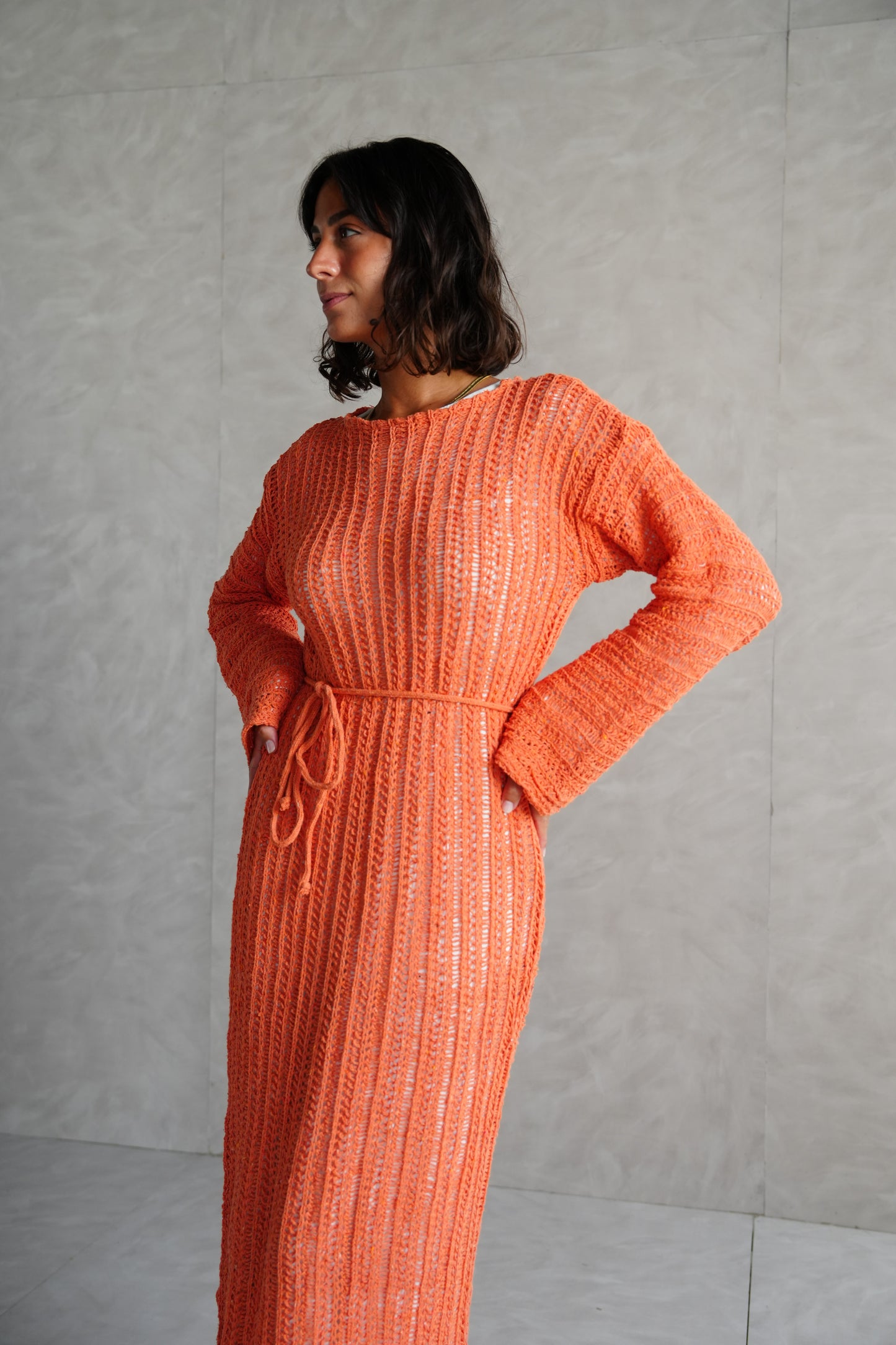 Beach Knit Dress in Orange