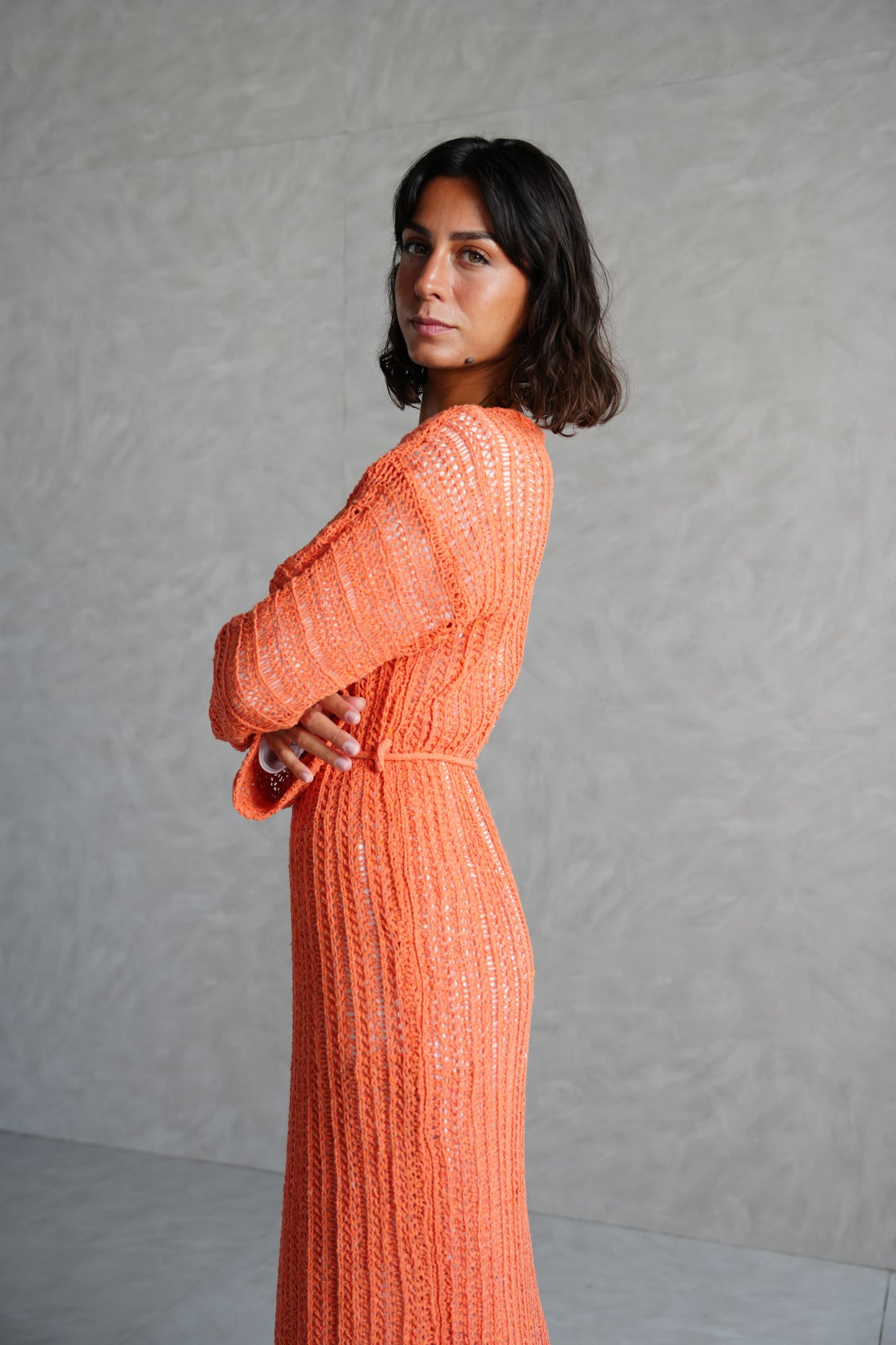Beach Knit Dress in Orange