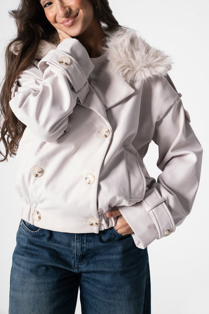 Fur Trench Jacket in Cream Beige