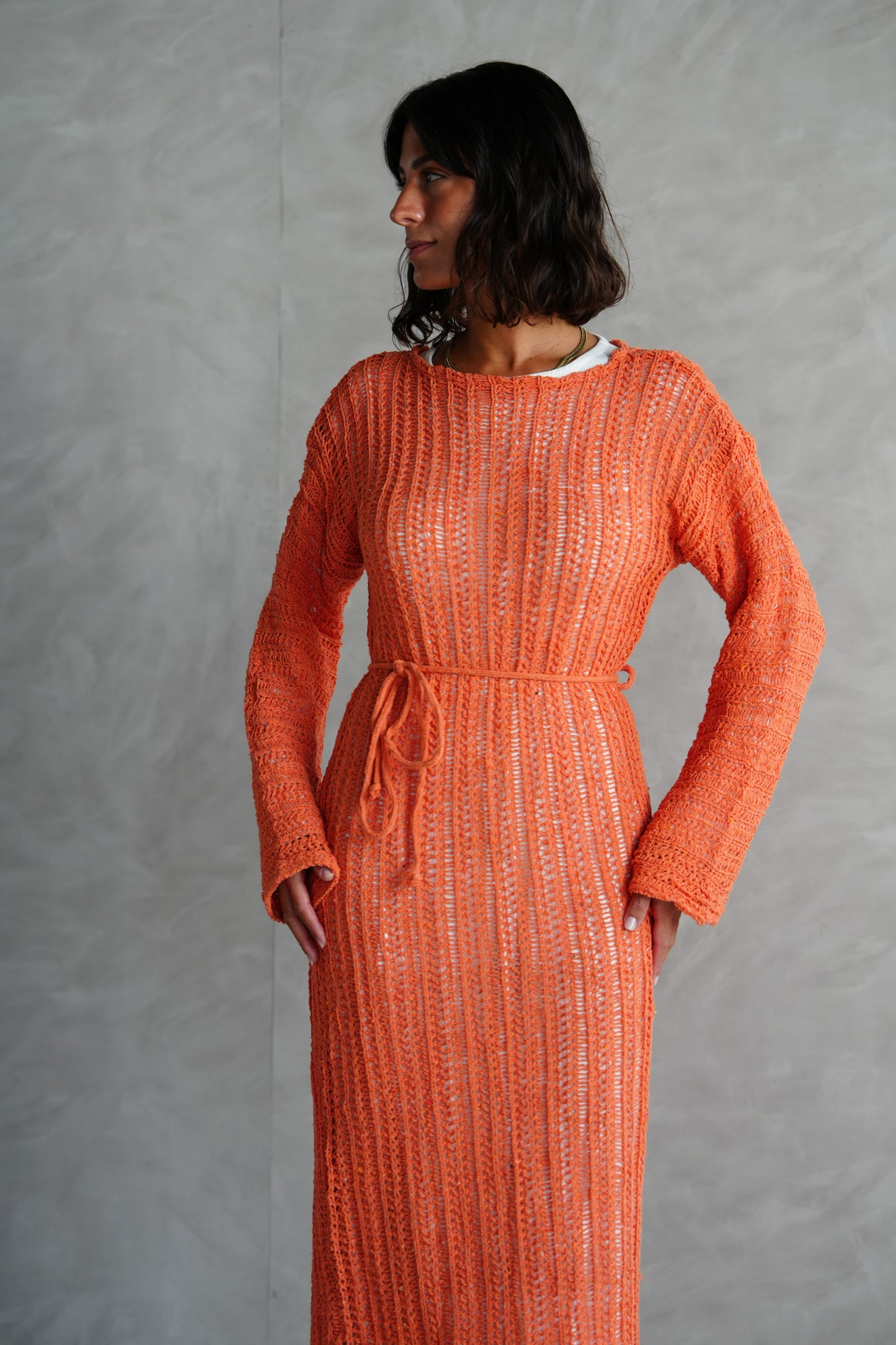 Beach Knit Dress in Orange