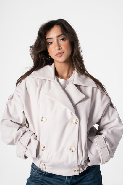 Fur Trench Jacket in Cream Beige