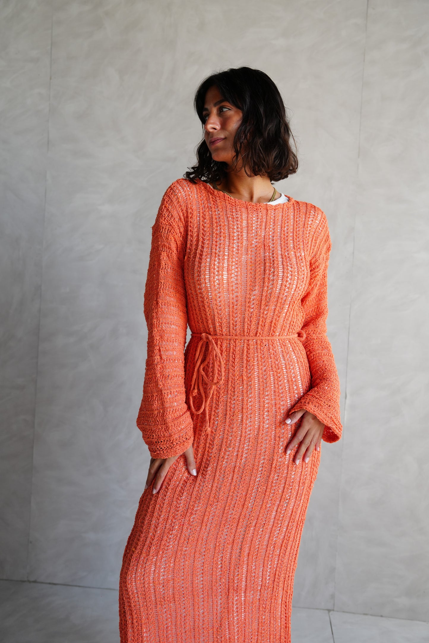 Beach Knit Dress in Orange