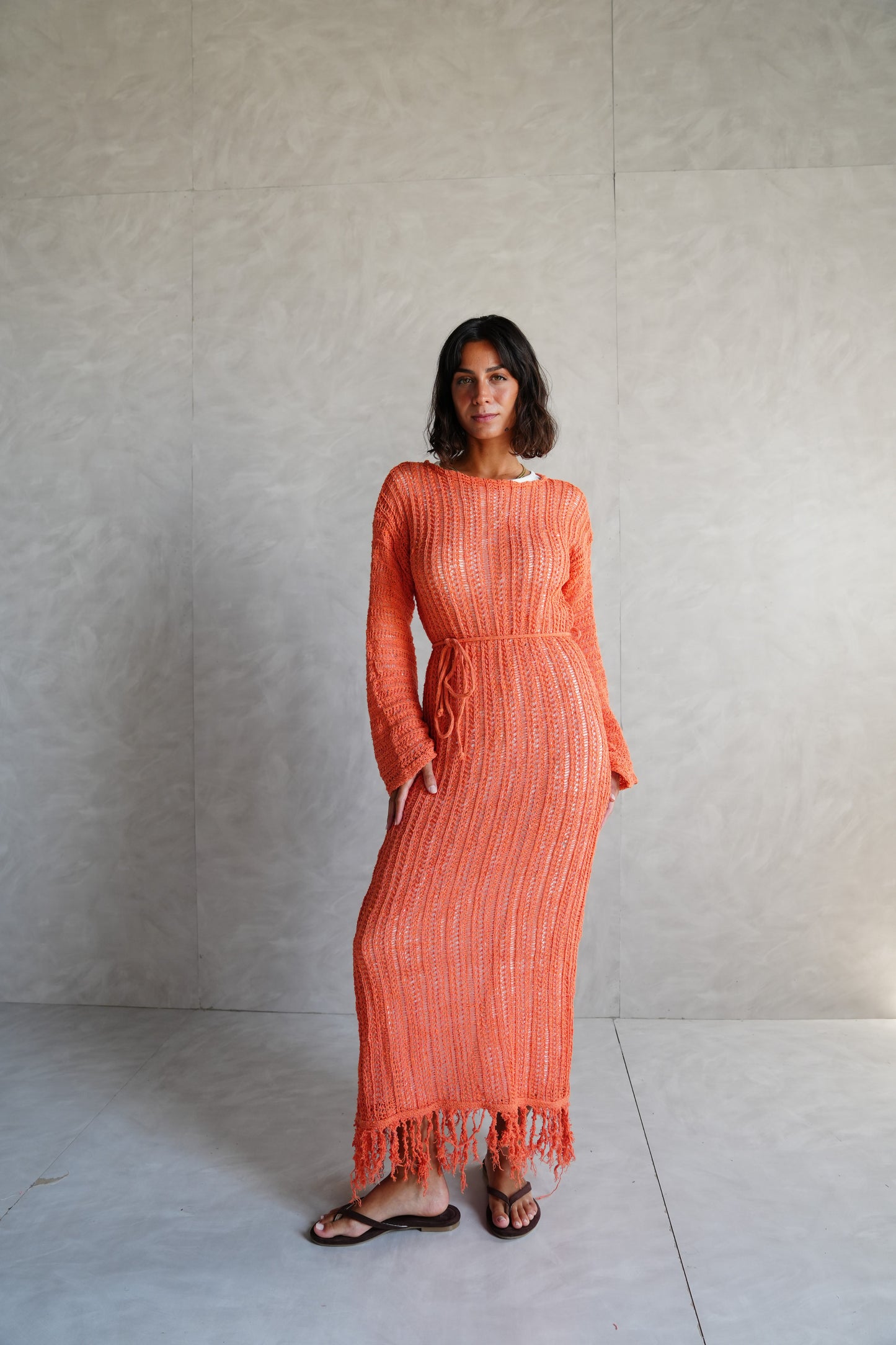 Beach Knit Dress in Orange