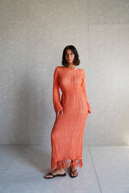 Beach Knit Dress in Orange